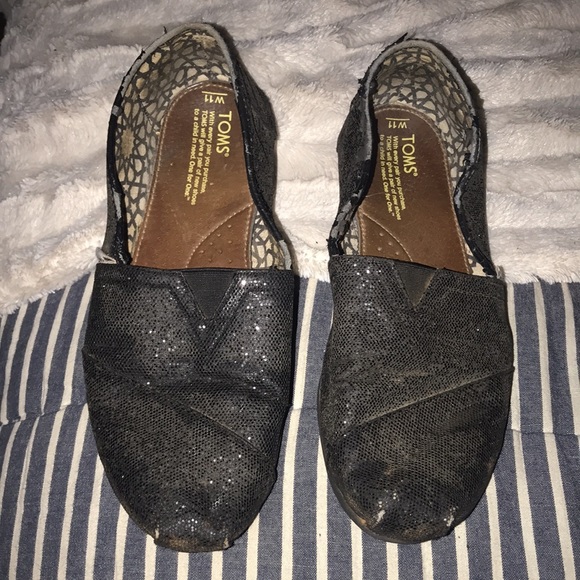 Toms black sparkle glitter slip on shoes Sz 11 😍 - Picture 2 of 7